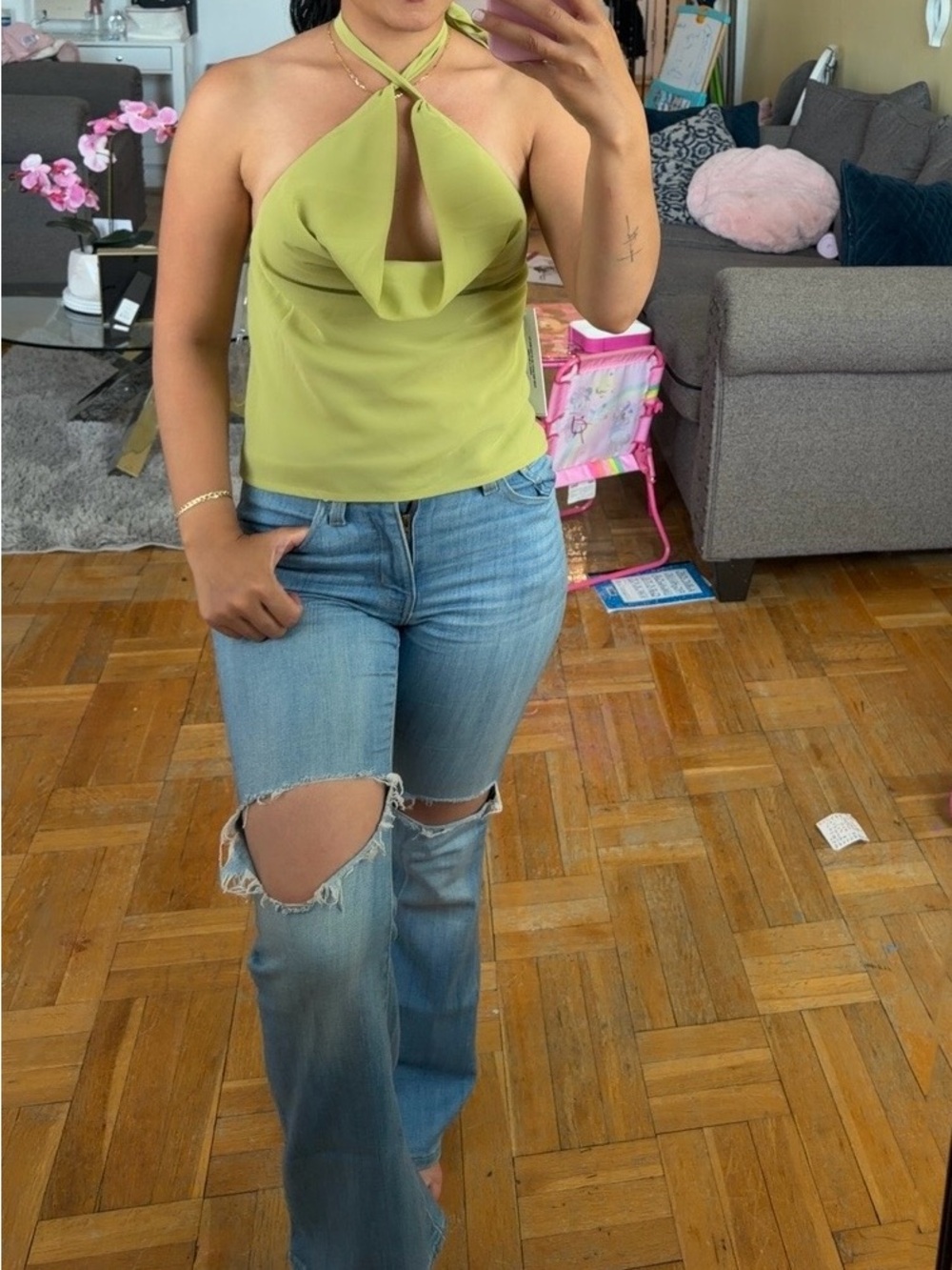 Princess Polly Olive Green Halter Cowl Neck Top